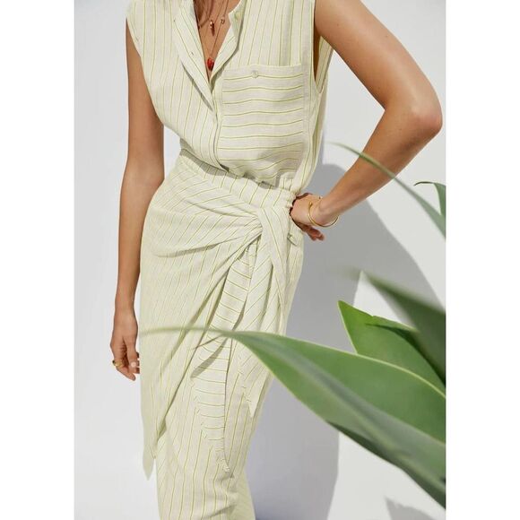 Mango Skirt Wrap Striped Linen Blend Beige New - Picture 8 of 8